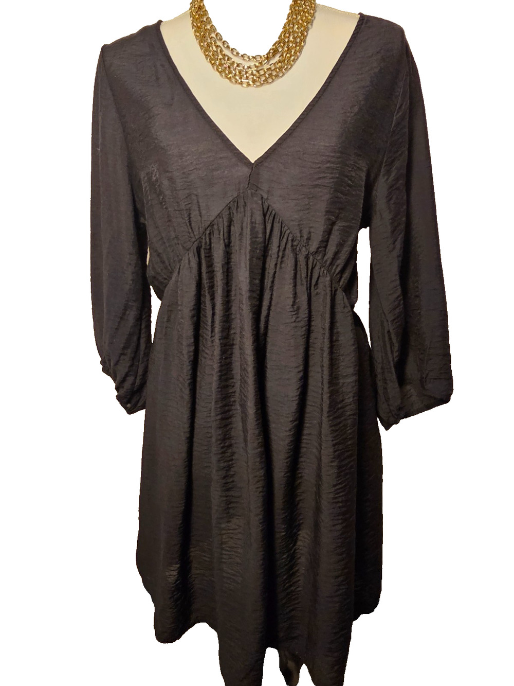H&M Womens Black Crinkled Divided Backless Mini Dress Long Sleeve Open Back S